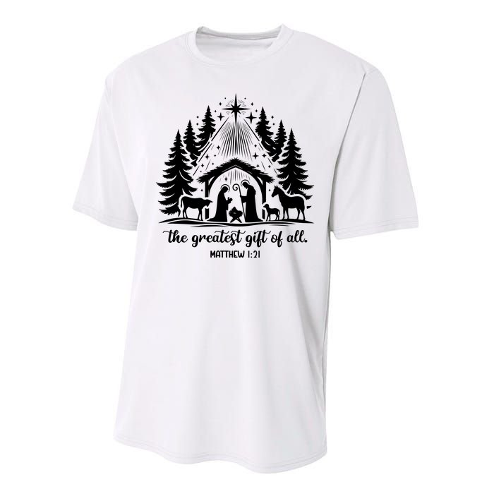 The Greatest Gift Of All Matthew 1:21 Christmas Performance Sprint T-Shirt