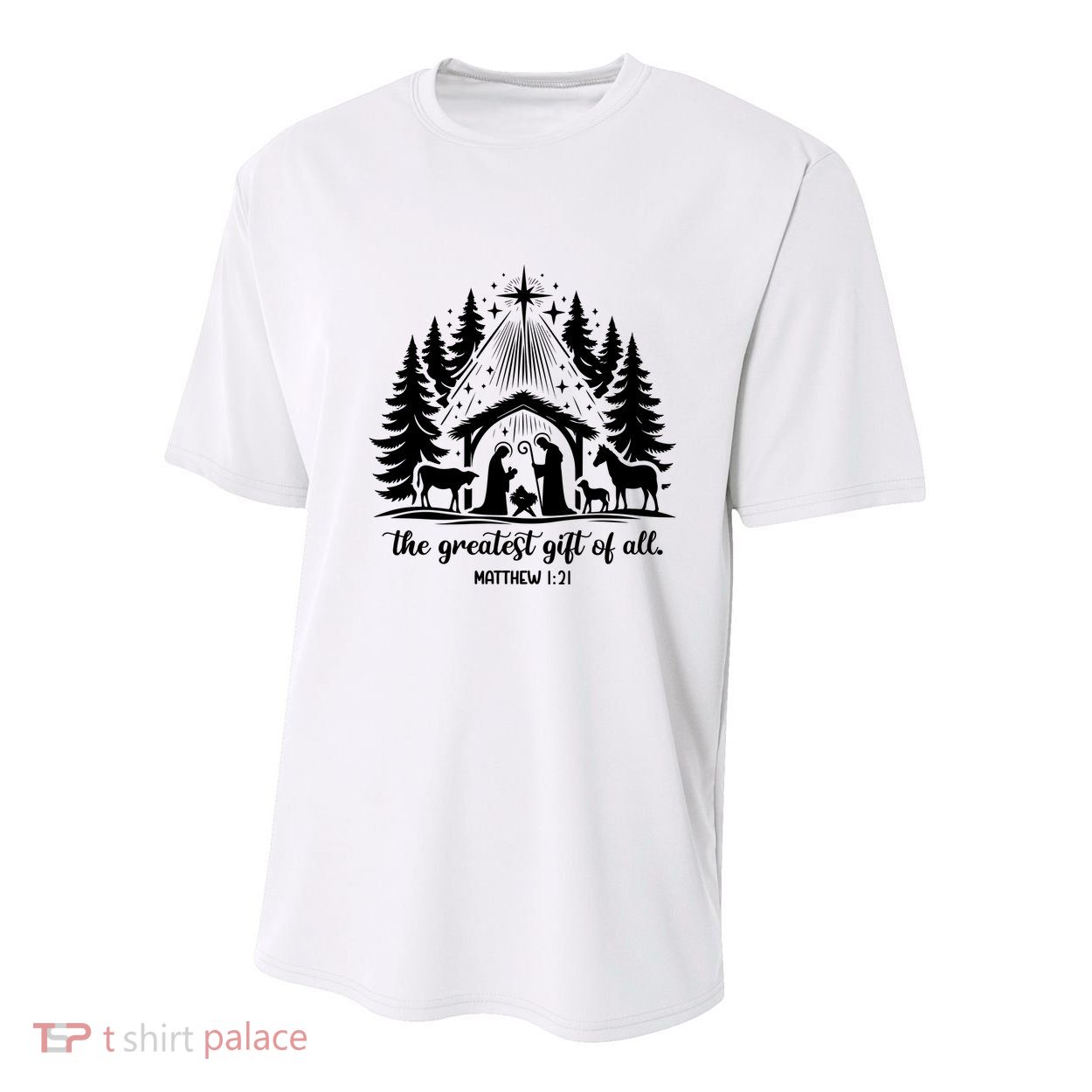 The Greatest Gift Of All Matthew 1:21 Christmas Youth Performance Sprint T-Shirt