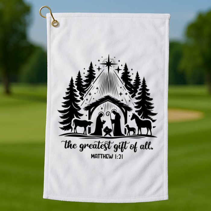 The Greatest Gift Of All Matthew 1:21 Christmas Golf Towel