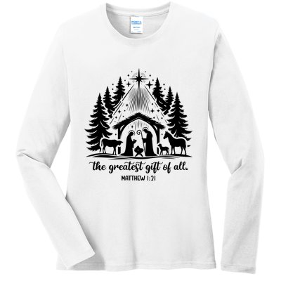 The Greatest Gift Of All Matthew 1:21 Christmas Ladies Long Sleeve Shirt