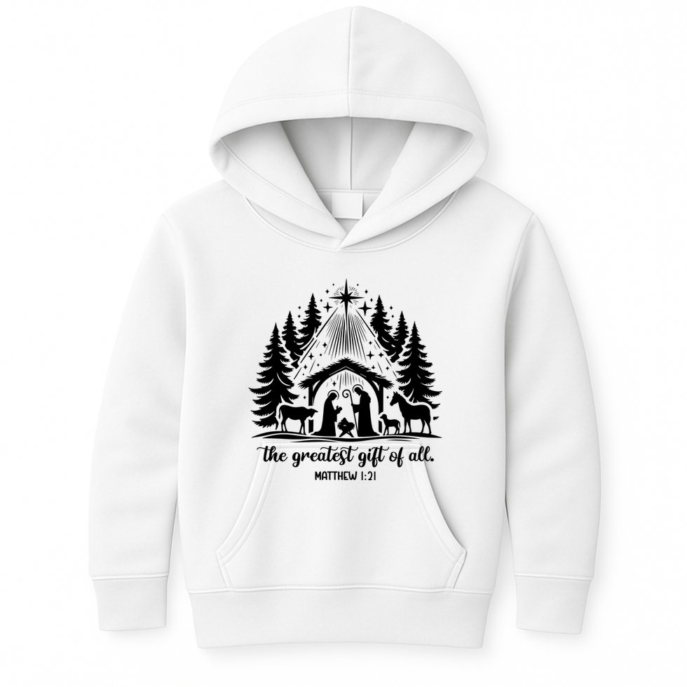 The Greatest Gift Of All Matthew 1:21 Christmas Kids Hoodie