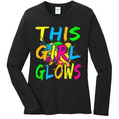 This Girl Glows Retro 80s Party Ladies Long Sleeve Shirt