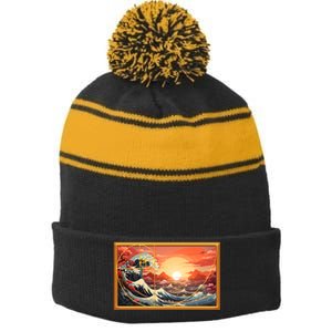 The Great Golden Ratio Wave Stripe Pom Pom Beanie