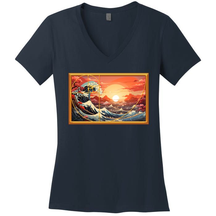 The Great Golden Ratio Wave Women's V-Neck T-Shirt