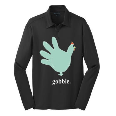 Turkey Glove Gobble Thanksgiving Thankful Nurse Silk Touch Performance Long Sleeve Polo