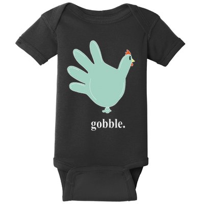 Turkey Glove Gobble Thanksgiving Thankful Nurse Baby Bodysuit