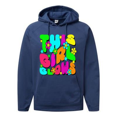 This Girl Glows Tie Dye Bright Colors 80S And 90S Performance Fleece Hoodie