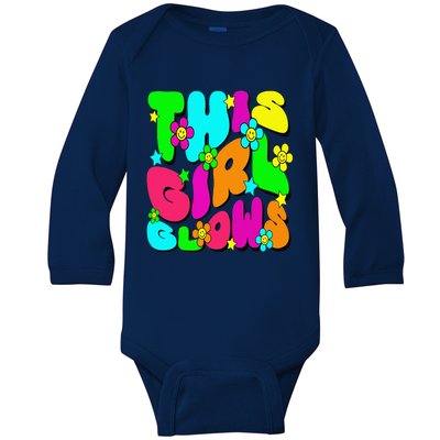 This Girl Glows Tie Dye Bright Colors 80S And 90S Baby Long Sleeve Bodysuit