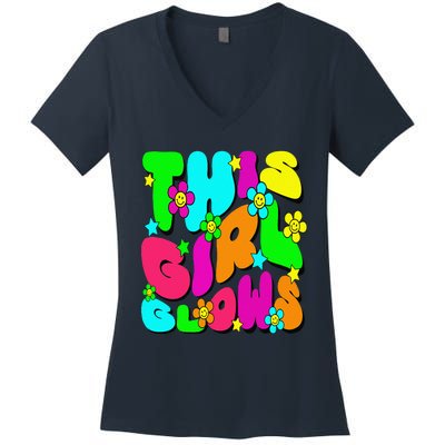 This Girl Glows Tie Dye Bright Colors 80S And 90S Women's V-Neck T-Shirt