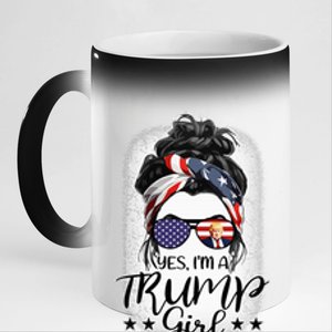 Trump Girl Get Over It Messy Bun Hair Us Flag Glasses Humor 11oz Black Color Changing Mug