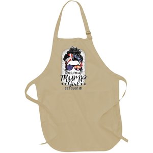 Trump Girl Get Over It Messy Bun Hair Us Flag Glasses Humor Full-Length Apron With Pockets