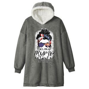 Trump Girl Get Over It Messy Bun Hair Us Flag Glasses Humor Hooded Wearable Blanket