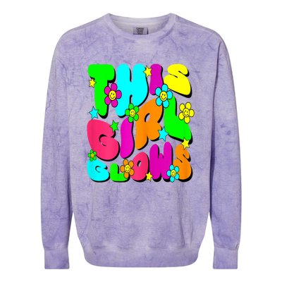 This Girl Glows For Tie Dye Bright Colors 80s And 90s Colorblast Crewneck Sweatshirt