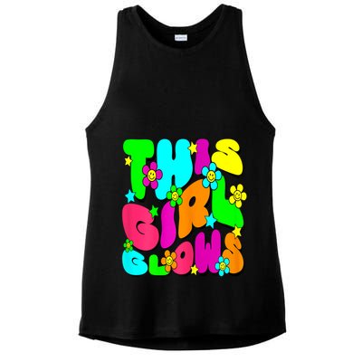 This Girl Glows For Tie Dye Bright Colors 80s And 90s Ladies PosiCharge Tri-Blend Wicking Tank