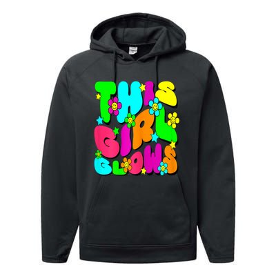 This Girl Glows For Tie Dye Bright Colors 80s And 90s Performance Fleece Hoodie