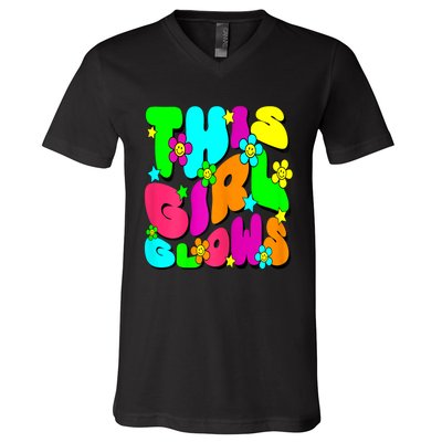 This Girl Glows For Tie Dye Bright Colors 80s And 90s V-Neck T-Shirt