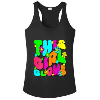 This Girl Glows For Tie Dye Bright Colors 80s And 90s Ladies PosiCharge Competitor Racerback Tank