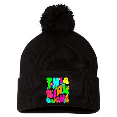 This Girl Glows For Tie Dye Bright Colors 80s And 90s Pom Pom 12in Knit Beanie