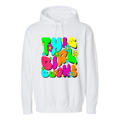 This Girl Glows For Tie Dye Bright Colors 80s And 90s Garment-Dyed Fleece Hoodie