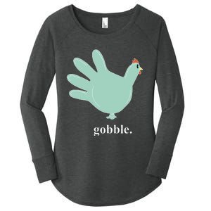 Turkey Glove Gobble Thanksgiving Thankful Nurse Women's Perfect Tri Tunic Long Sleeve Shirt