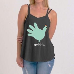 Turkey Glove Gobble Thanksgiving Thankful Nurse Women's Strappy Tank