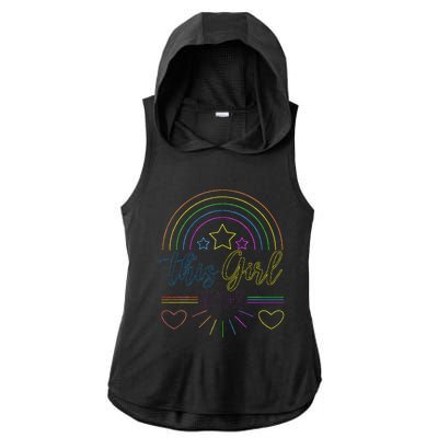 This Girl Glows Girl Woman Tie Dye 80s Party Team Ladies PosiCharge Tri-Blend Wicking Draft Hoodie Tank