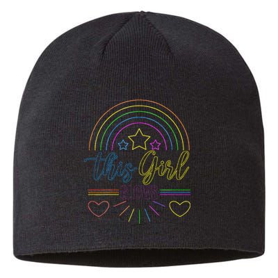 This Girl Glows Girl Woman Tie Dye 80s Party Team Sustainable Beanie