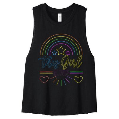 This Girl Glows Girl Woman Tie Dye 80s Party Team Women's Racerback Cropped Tank