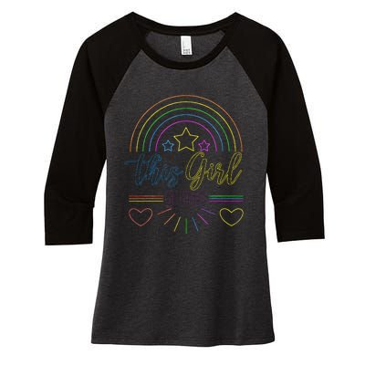 This Girl Glows Girl Woman Tie Dye 80s Party Team Women's Tri-Blend 3/4-Sleeve Raglan Shirt