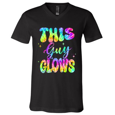 This Guy Glows Boy Birthday Party 80s Disco Theme V-Neck T-Shirt