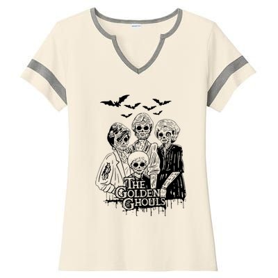 The Golden Ghouls Skeleton Bat Halloween Costumes Ladies Halftime Notch Neck Tee