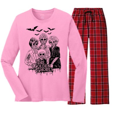 The Golden Ghouls Skeleton Bat Halloween Costumes Women's Long Sleeve Flannel Pajama Set 