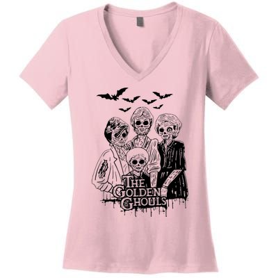 The Golden Ghouls Skeleton Bat Halloween Costumes Women's V-Neck T-Shirt