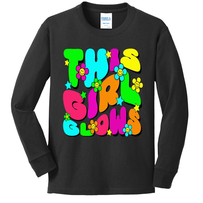 This Girl Glows For Bright Colors 80S And 90S Kids Long Sleeve Shirt