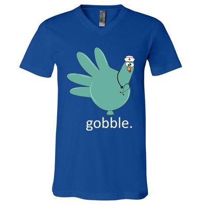 Turkey Gobble Glove Thanksgivin Nurse Medical Thankful Nurse Gift V-Neck T-Shirt