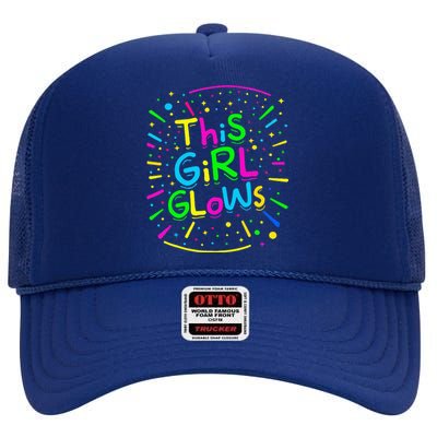 This Girl Glows Tie Dye Bright Colors 80s And 90s High Crown Mesh Back Trucker Hat