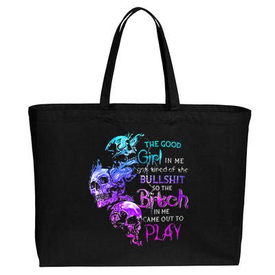 The Good Girl In Me Got Tired Of The Bullshit SKull Rose Cotton Canvas Jumbo Tote