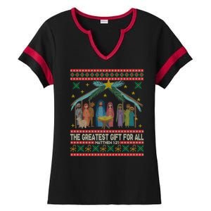 The Greatest Gift For All Nativity Christian Christmas Ugly Ladies Halftime Notch Neck Tee