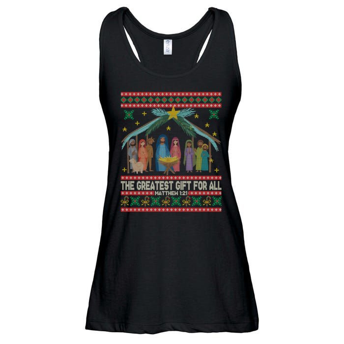 The Greatest Gift For All Nativity Christian Christmas Ugly Ladies Essential Flowy Tank