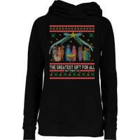 The Greatest Gift For All Nativity Christian Christmas Ugly Womens Funnel Neck Pullover Hood