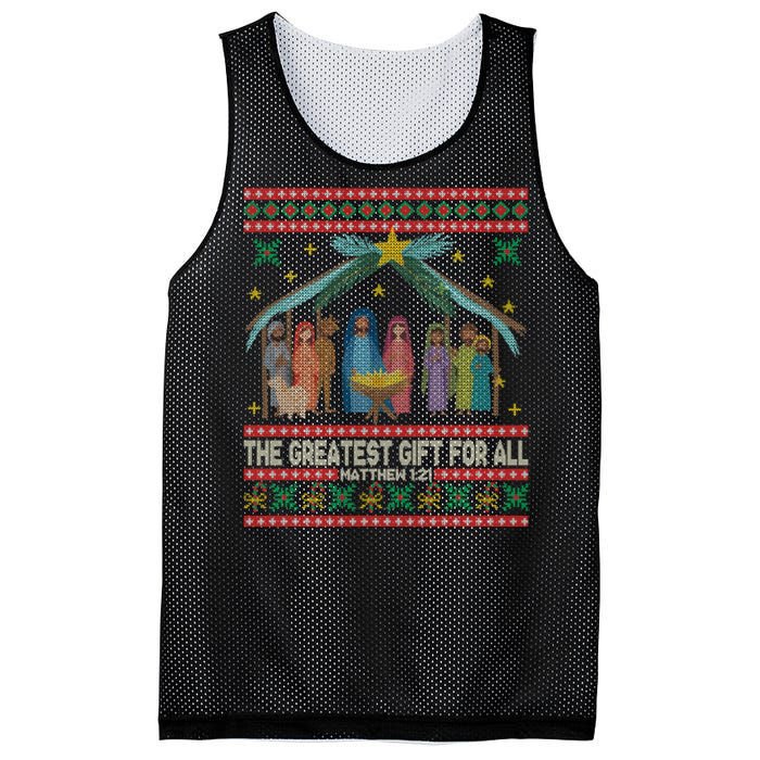 The Greatest Gift For All Nativity Christian Christmas Ugly Mesh Reversible Basketball Jersey Tank