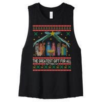 The Greatest Gift For All Nativity Christian Christmas Ugly Women's Racerback Cropped Tank