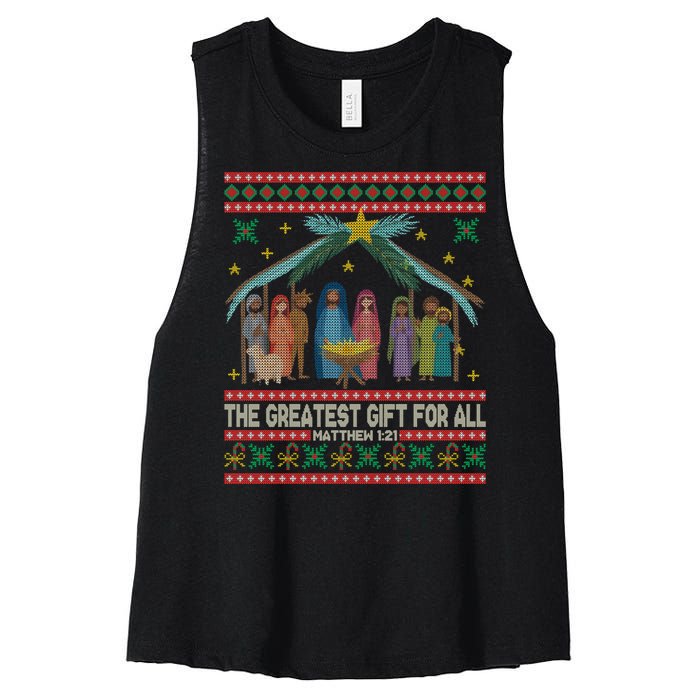 The Greatest Gift For All Nativity Christian Christmas Ugly Women's Racerback Cropped Tank