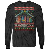 The Greatest Gift For All Nativity Christian Christmas Ugly Tie-Dye Long Sleeve Shirt