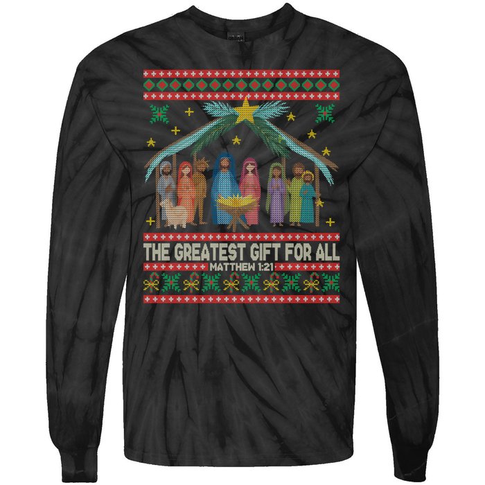 The Greatest Gift For All Nativity Christian Christmas Ugly Tie-Dye Long Sleeve Shirt