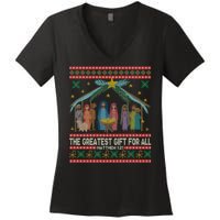 The Greatest Gift For All Nativity Christian Christmas Ugly Women's V-Neck T-Shirt