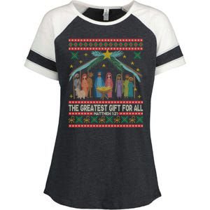 The Greatest Gift For All Nativity Christian Christmas Ugly Enza Ladies Jersey Colorblock Tee