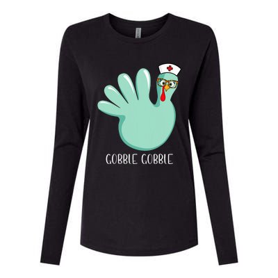 Turkey Glove Gobble Thanksgiving Fall Thankful Nurse Medical Womens Cotton Relaxed Long Sleeve T-Shirt