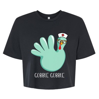 Turkey Glove Gobble Thanksgiving Fall Thankful Nurse Medical Bella+Canvas Jersey Crop Tee