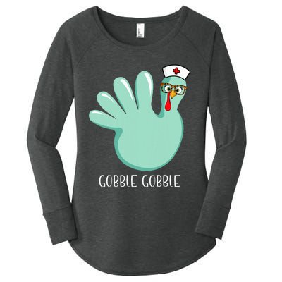 Turkey Glove Gobble Thanksgiving Fall Thankful Nurse Medical Women's Perfect Tri Tunic Long Sleeve Shirt